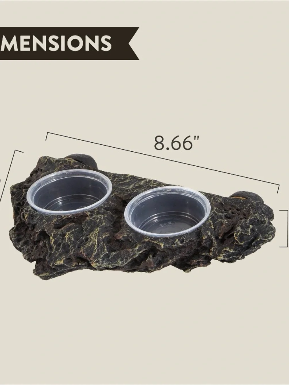 Magnetic Reptile Rock Feeding Ledge Double Cup - Brown/Black